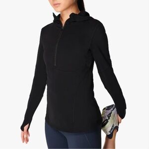 Sweaty Betty Power Half Zip Hooded Top Black🏃‍♀️